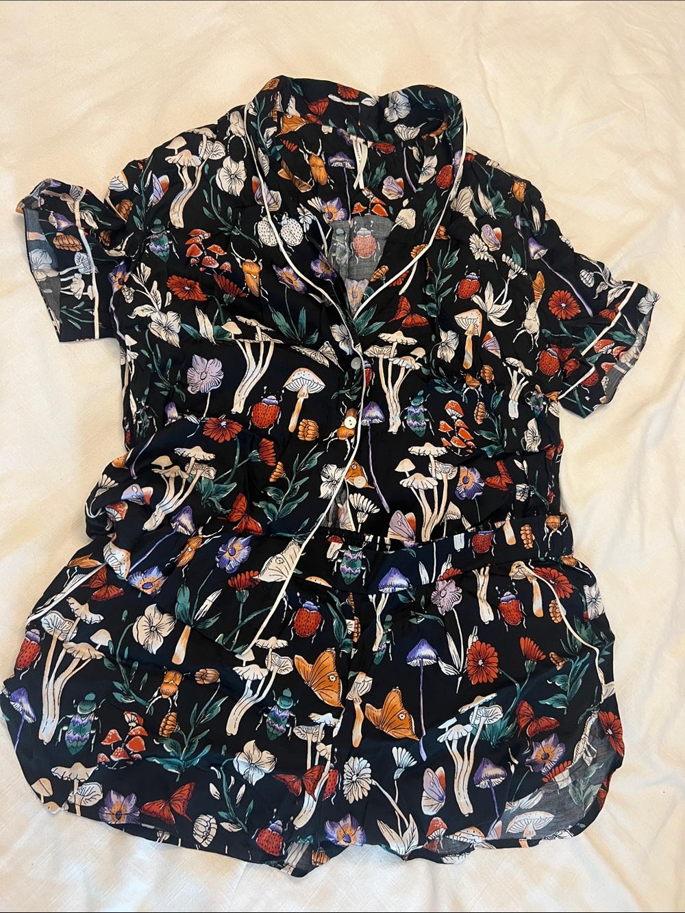 Floral & Mushroom Print satin pajama set